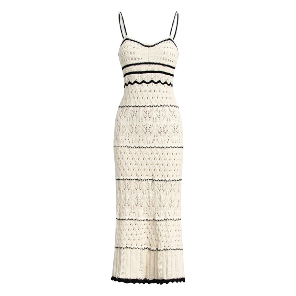 Elegant Cream and Black Knit Dress